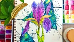 easy-watercolor-iris-flower-painting-with-galaxy-background-17919